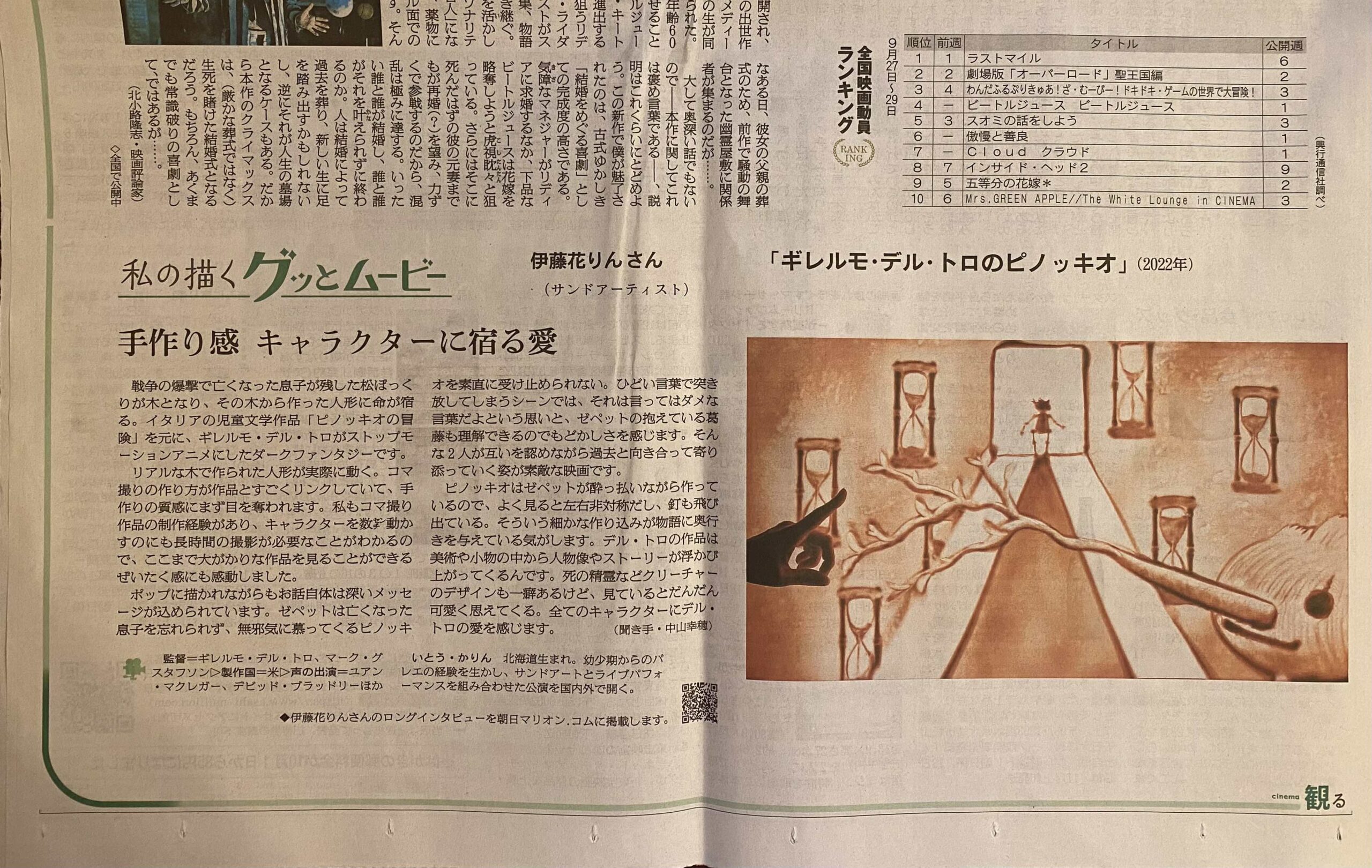 伊藤花りんが映画『ギレルモ・デル・トロのピノッキオ』について語った「私の描くグッとムービー」掲載記事